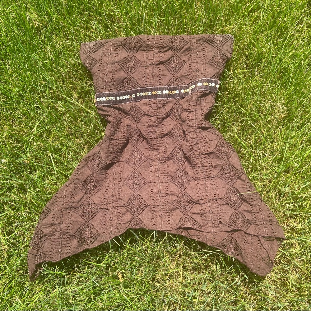 Vintage Y2K Charlotte Russe Brown Sequins Bow Off Shoulder Top